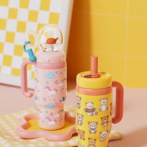 Como bebe Insulated Whale Fountain Sippy Cup, 24 oz 316 food-grade Stainless Leak-Proof Straw,Tumbler with Handle, Fits Car Cup Holders. 2 types lids for Kids, Teens & Adults V3.0 (Green dinosaur) thumbnail 2