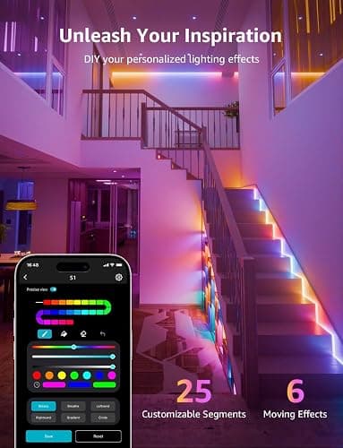 Lepro S1 AI LED Strip Lights for Bedroom - 16.4ft Smart RGB Light Strips with IC and Rainbow Chasing Effects, Color Segment DIY, Personalized Al Lighting Designer, No Remote, 2.4G Wi-Fi & Bluetooth thumbnail 5