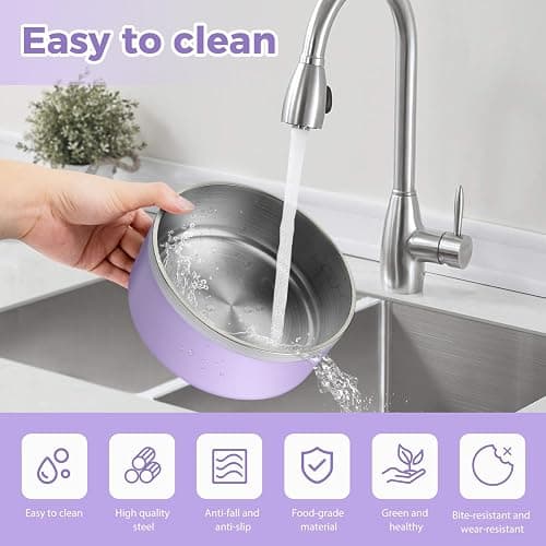 LIHOOOOM Dog Bowl, Anti-Slip Dog Water Bowl and Food Bowl, Non-Rusting Stainless Steel Dog Bowls, Durable and Easy to Clean, Suitable for Medium and Large Dogs (64Ounces, Lightpurple) thumbnail 5