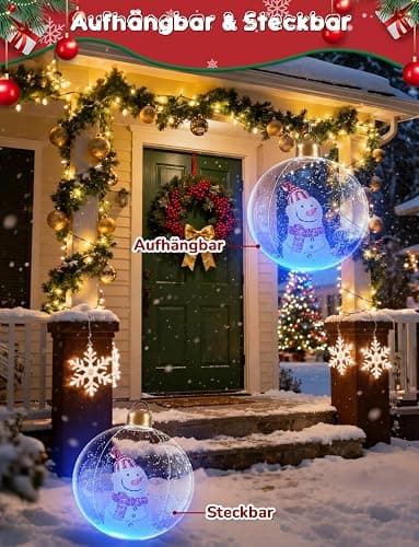 Aufblasbare Weihnachtskugel - 60CM Groß Weihnachtskugeln Outdoor, Beleuchteter Aufblasbarer Weihnachtsball mit Erdspieß, Weihnachtsdekoration für den Außenbereich für Hof Garten thumbnail 8