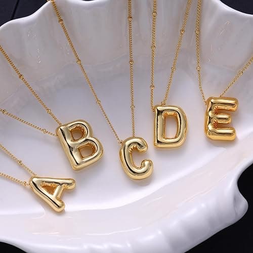 Ewrkbrㅤ Initial Necklaces for Women, 14k Gold Plated Bubble Letter Necklace Chunky Gold Necklace Dainty Charm Initial Necklaces for Women Trendy Custom Preppy Stocking Stuff Necklace Christmas Gifts thumbnail 5