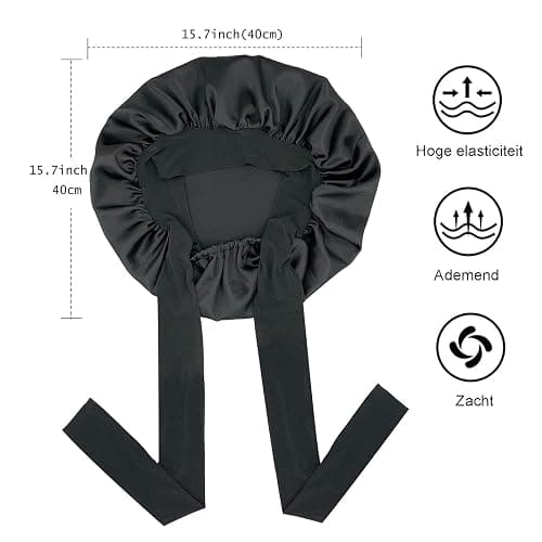 FOLAI 1 Stück Schlafmütze Satin Bonnet Nacht Schlaf Mütze Verstellbare Schlafkappe Kopfbedeckung Weiche Kopfhaube Schlafhaube Seide mit Gummizug für Damen und Mädchen（Schwarz） thumbnail 2