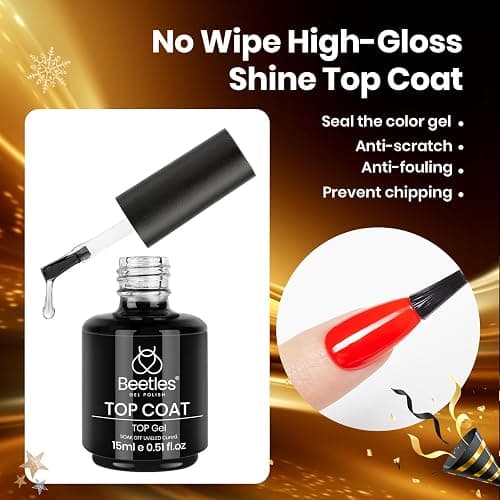 beetles Gel Polish No Wipe Gel Top Coat - Clear Color Top Coat Gel Nail Polish Shine Finish and Long Lasting, Soak Off Nail Lamp, 15ml Christmas Nails Gifts for Women thumbnail 2
