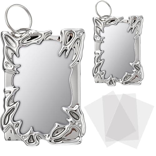 Geyoga 2 Sets Electroplate Plastics Frame Photocard Holder Keychain with 10 Pcs Photocard Sleeves Silver Plating Irregular Frame Y2K ID Badge Holder for Student Card Case Stationery Office Supplies - Image 1