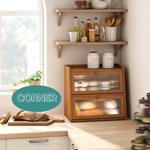 viewcare Extra Large Bread Box, Double Layer Bread Box for Kitchen Counter, Bamboo Wood Large Capacity Bread Storage Bin with Acrylic Wavy Door Panel thumbnail 4