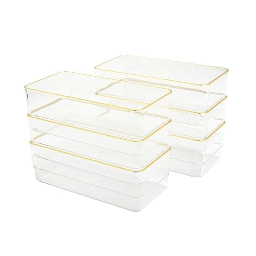Martha Stewart Kerry Plastic Stackable Office Desk Drawer Organizers, 6" x 3", 6 Pack, with Gold Trim - 6" x 3" thumbnail 4