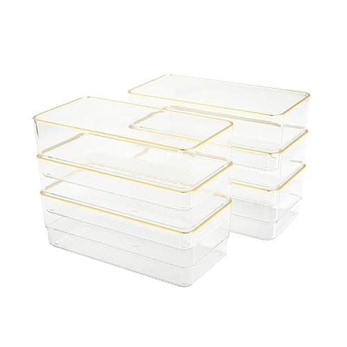 Martha Stewart Kerry Plastic Stackable Office Desk Drawer Organizers, 6" x 3", 6 Pack, with Gold Trim - 6" x 3" thumbnail 4