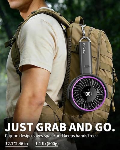 KinYiLO 6.5" Large Handheld Fan, Powerful Portable Fan for Travel, Gray | 1.1 lb, 100 Speed Level, 5-30H Runtime, 6000mAh Battery, Carabiner Clip & 135° Foldable Personal Fan for Beach Cruise Concert thumbnail 9