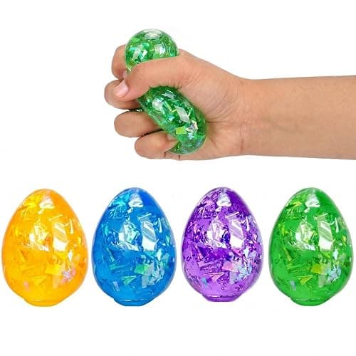 VOMAOK 4 Pack Easter Egg Stress Balls,Relief Squishy Toys for Kids Boys Girls Easter Basket Stuffers Gifts - Image 1