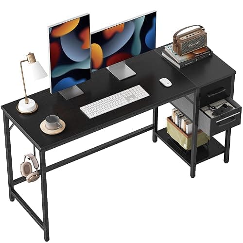 CubiCubi Computer Desk with 2 Drawers, 55 Inch Small Home Office Desk Study Writing Table, Black - Image 1