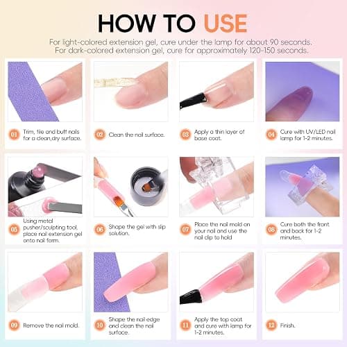 PEACECOLOR 52Pcs Poly Nail Gel Kit with Drill and U V Light 24 Colors Poly Nail Extension Gel with Cat Eye Nail Polish Glossy Matte Top Coat Nail Rhinestones Starter Kit Home Salon DIY Gifts for Women thumbnail 9