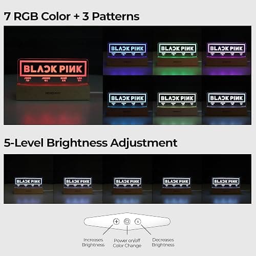 MEMELIGHT Black.Pink Night Light, Kpop Merchandise, Korean Idol Lamp for Blink, 7RGB Color, Dimmer, 8.3 x 4.2 x 1.7 thumbnail 3