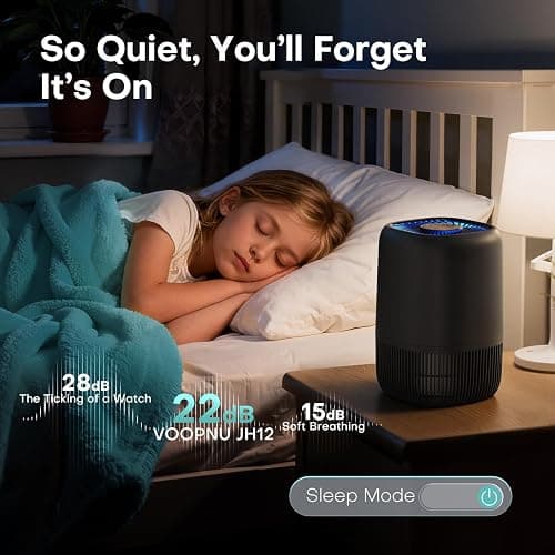 VOOPNU Air Purifiers for Bedroom, High Efficiency Filter, 1076 Ft², Black | for Pet Hair Odors Pollen Smoke, with 3 Speeds Timer Aroma 22dB Quiet 360°Intake, Compact Air Cleaner for Home Dorm Room thumbnail 5