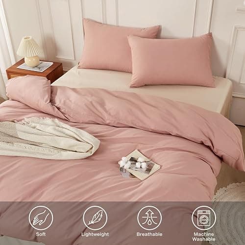 SAPHREAS Dusty Rose Duvet Cover Set 100% Washed Cotton Super King Size 3Pcs 8 Corner Ties Modern Solid Bedding Soft 1 Duvet Cover with Zipper 2 Pillow Shams, Comforter Not Included thumbnail 2