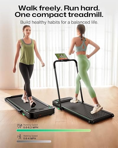 UREVO Strol 2E Smart 2-in-1 Folding Treadmill, Compact Walking Pad with Safety Handle, Plug and Play, Standing Desk Treadmill with Dual LED Display, Smart APP, Walking or Running for Home Office thumbnail 8