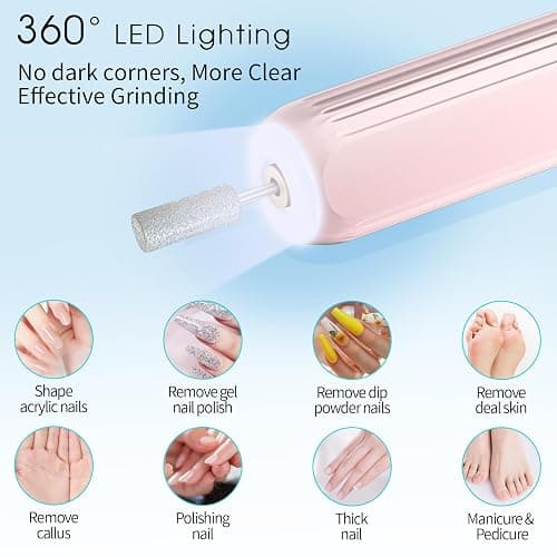 Electric Nail Drill, Professional Manicure Pedicure Kit, Cordless Electric Nail File Set, Rechargeable Pedicure Tools for feet, 3 Speeds Hand Foot Care Nail Drill for Thick Nail Toenail Cuticle thumbnail 6