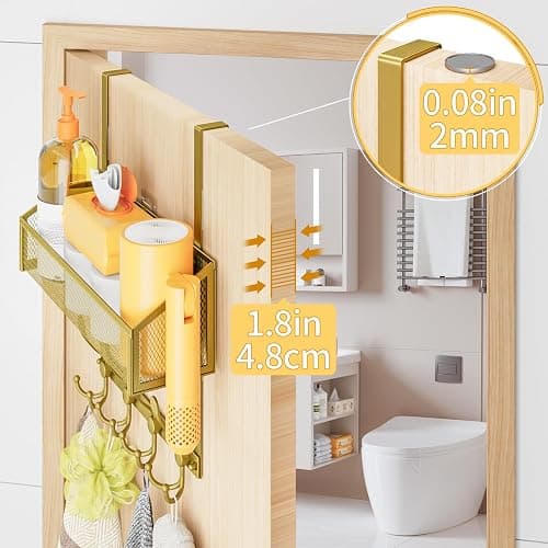 Kaiferty Over The Door Hooks Organizer, Coat Rack Over The Door Storage Hanger Towel Rack, Back of Storage Organizer for Bathroom,Bedroom,Kitchen,Office(Gold 2-Tier) thumbnail 7