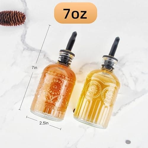 CALFATHN Simple Syrup Bottles Set of 2, Glass Coffee Syrup Dispenser Bottles 7 OZ With Metal Pour Spout, Labels and Stopper, Glass Syrup Dispenser for Maple Honey Syrup Oil and Sauces, LC002 thumbnail 2