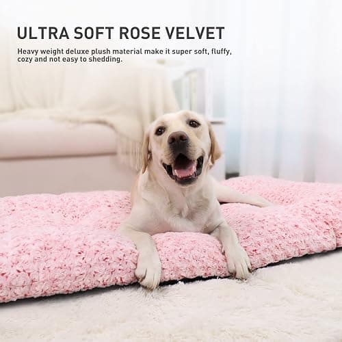 KSIIA Washable Dog Bed Deluxe Plush Dog Crate Beds Comfy Kennel Pad Anti-Slip Pet Sleeping Mat for Large, Jumbo, Medium, Small Dogs Breeds, 35" x 23", Pink thumbnail 2