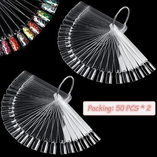 XFentech 100 PCS Clear Nail Swatches Fan-shaped Nail Swatch Sticks Nail Colour Display Tips - Transparent Art Tips Color Sticks with Metal Ring for Salon and Beginners thumbnail 2