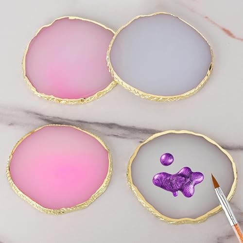 4 Pack Nail Art Palette, Resin Polish Color Design Makeup Mixing Plate - Mini Paint Palette for Nails - White, Pink thumbnail 4