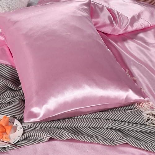 Rajan Linen Luxury Satin Duvet with Fitted Set Full Bed-Sheets –4-Piece Includes: 16”-18” Inch Super Extra Deep Pocket Fitted Sheet – Perfectly Fit Full Size – Pink. - Full - Pink thumbnail 3