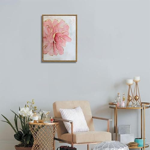 Framed Pink Peony Flower Canvas Wall Art Modern Pink and Gold Floral painting Decor Pictures Abstract flowering Posters Prints for Corridor Living Classroom Bedroom Woman Room Decoration thumbnail 8