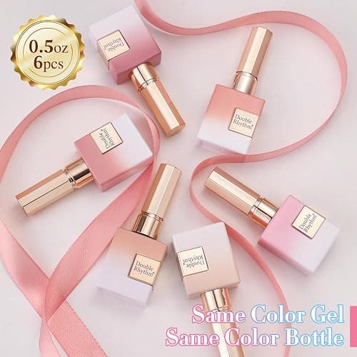 Double Rhythm 6 Pcs 15 ML Gel Polish Set Same Color Same Bottle Soak Off Gel Polish Kit Nail Art Manicure Salon DIY at Home for Women (Jelly Milky White Nude Pink Rose-T6-23) thumbnail 5