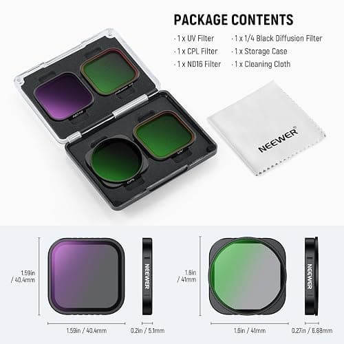 NEEWER 4 Pack ND Filter Set Compatible with Insta360 Ace Pro & Ace Pro 2, ND16/Adjustable CPL/UV/Black Diffusion 1/4, NOT Compatible with Updated Version Redesigned Round Octagonal Lens Guard, FL-C29 thumbnail 9