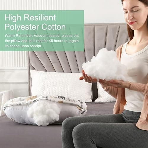 JOVELL Nursing Pillow, Ergonomic Baby Support Pillow Feeding Pillows Nursing Essentials for Bottle and Breastfeeding, Fiber Fill And Removable Cotton Breastfeeding Cover (Cute Animals, Small) thumbnail 6