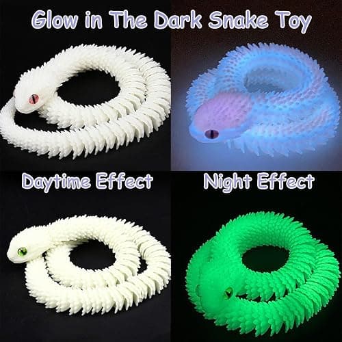 24in 3D Printed Snake, 3D Printed Animals Articular Mobility Glow in The Dark Snake Toy, Fidget 3D Printed Collectible Toys for Home & Office Decoration, Gift for Boys and Girls (Luminous Blue) thumbnail 5