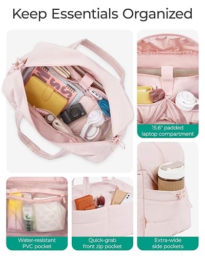 BAGSMART Travel Duffle Bag for Women, 31L Puffer Tote Bag Quilted Laptop Carry on Gym Bag, Weekender Overnight Bag Organizer Duffel Bag for Travel, Pink thumbnail 3