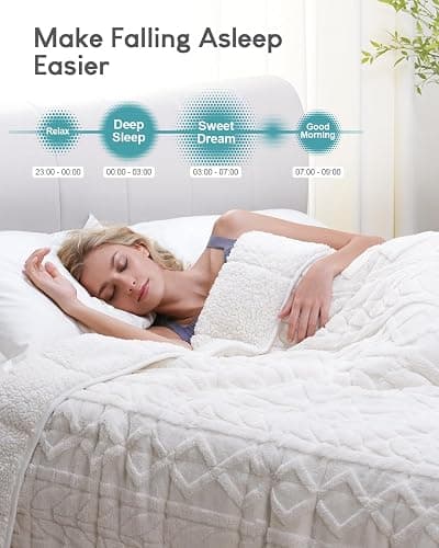 Cottonblue Jacquard Weighted Blanket 15lbs for Adults Queen Size, Ultra Soft Cozy Comfort Sherpa Blanket for Relax and Sleep, Heavy Bed Blankets with Cemaric Beads, 60x80 Inches, Cream White thumbnail 3