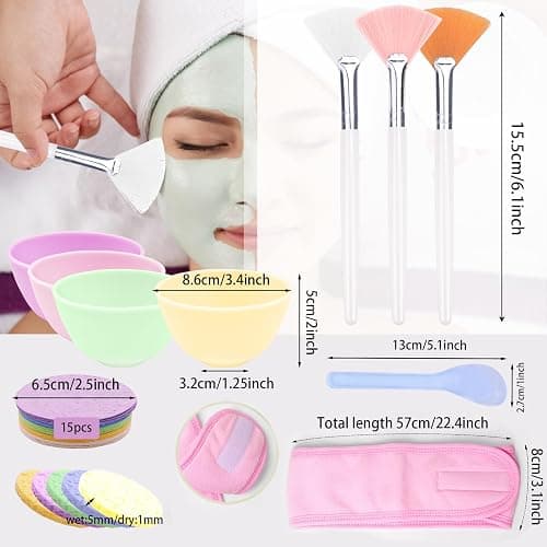 39 Pcs Esthetician Facial Supplies Set: 4 Silicone Facial Bowls, 4 Facial Headbands, 15 compressed sponges, 10 facial spatula, 6 Facial Cosmetic Fan Brushes for Mud Cream, Makeup Peel, Face Cleansing thumbnail 2