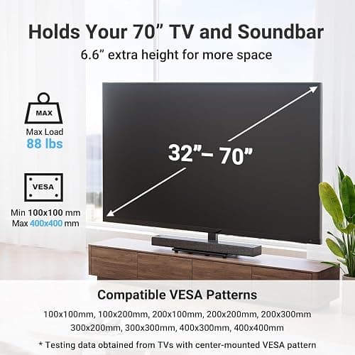 PERLESMITH Universal Swivel TV Stand for 32–70 inch TVs, Height Adjustable Table Top TV Stand Mount with Tilt, Tempered Glass Base, Holds up to 88 lbs, Max VESA 400x400mm, PSTVS26 thumbnail 2