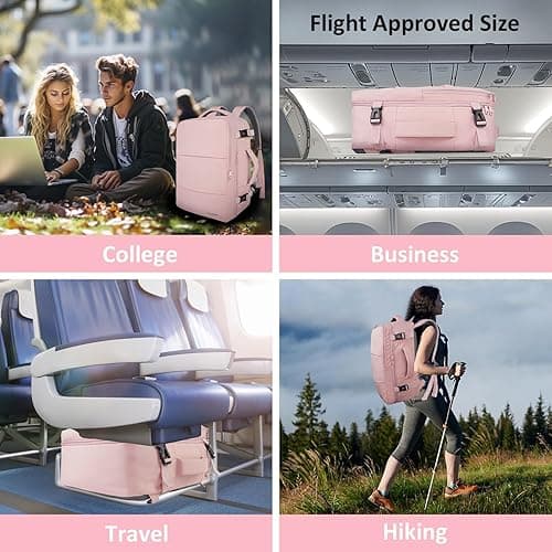 Taygeer Travel Backpack for Women, Carry On Backpack with Water Bottle Pocket & Shoe Pouch, TSA 15.6inch Laptop Mochila Flight Approved, Nurse Bag Casual Daypack for Weekender Business Hiking, Pink thumbnail 9