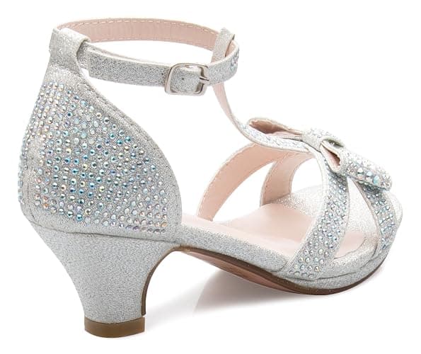 Olivia K Girl's Glitter Leatherette Open Toe Strappy Ankle T Strap Kitten Heel Sandal (Toddler/Little Girl) thumbnail 3