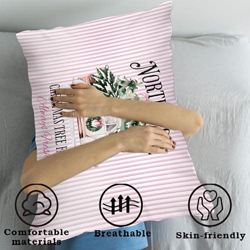 OHDCE Merry Christmas Tree Truck 12x20 Pillow Cover, Preppy Pink Christmas Decor, Rustic Xmas Tree Pickup Decorative Lumbar Pillow Covers for Girls Dorm Bedroom Living Room thumbnail 6