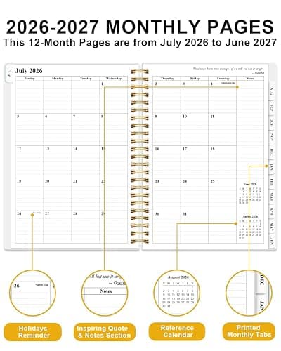 Academic Planner 2026-2027 - Weekly & Monthly Planner from July 2026 to June 2027, Agenda 2026 2027 with Inner Pocket, Elastic Band, 6.4" x 8.5", Crushed Flower thumbnail 4