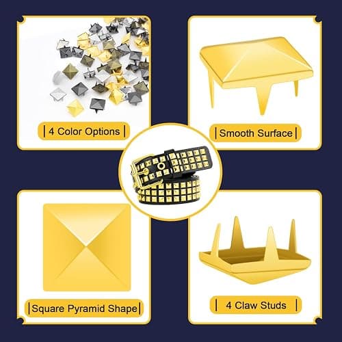 500Pcs 10mm Square Pyramid Studs for Clothing, Metal Claw Nailhead Spike Rivets Studs with Tool for Punk Rock Clothing Leather Shoes Bag DIY Craft Accessories (Silver) thumbnail 3