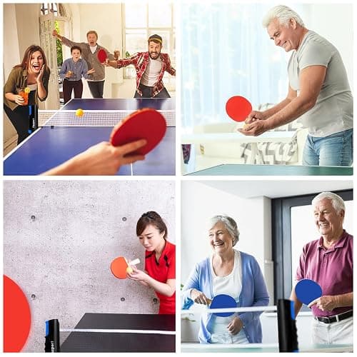 FBSPORT Ping Pong Paddle Set, Portable Table Tennis Set with Retractable Net, 4 Rackets, 8 Balls and Carry Bag for Adult Indoor/Outdoor Games thumbnail 7