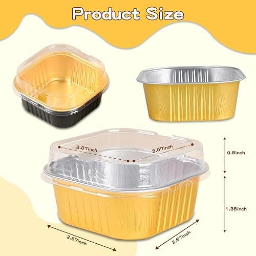 40 Pack Mini Cake Pans with Lids, 5oz Square Aluminum Foil Brownie Baking Cups, Muffin Tin Ramekins, Disposable Dessert Cupcake Cups for Wedding Birthday Party, Gold thumbnail 3
