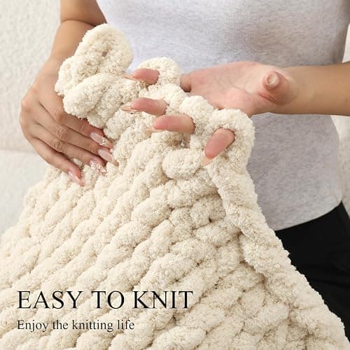 Ecowiaye 2 Stück Dicke Wolle, 500g Chunky Yarn Armstricken Wolle, Dickes Garn zum Häkeln, Flauschig XXL Häkelwolle zum Handstricken für Decke, Schals, Mützen, Haustier Nest (Beige) thumbnail 9