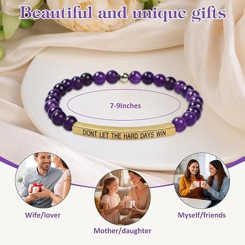 Dont Let the Hard Days Win Bracelet – Inspirational Healing Crystal Bracelet for Women & Men, Agate & Amethyst Beaded Adjustable, Motivational Gift for Stress Relief & Positivity thumbnail 5