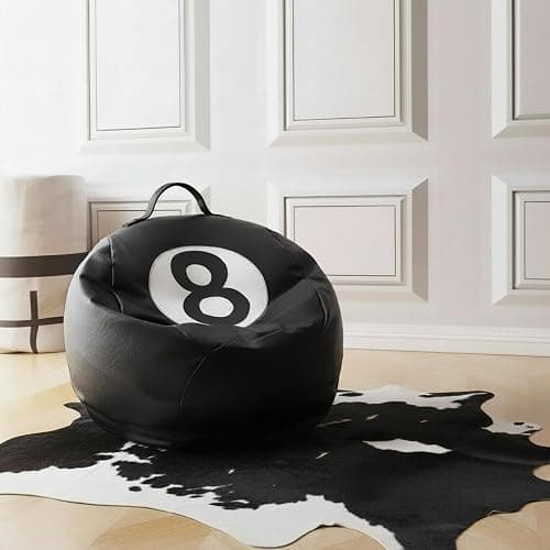 AceOrbit 8 Ball Bean Bag Chair Cover, Prize Gift Plush Toys Organizer, Black PU Leather 8 Ball Stuffed Animal Storage Bean Bag, Billiard Decor for Game Home Dorm Room Living Room (No Filling) thumbnail 2