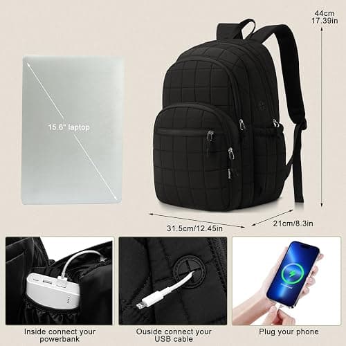 kadilong Laptop Backpack for Women College Travel,Quilted Daypack Bookbag for School Teen Girls Mochilas Mujer,Black thumbnail 6