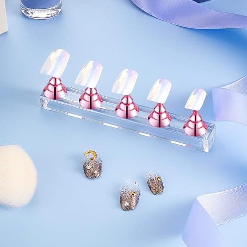 Blulu 2 Sets Nail Stand for Press on Acrylic Nails Display Practice Magnetic Fake Nail Holder for Painting Nails for False Fingernail Manicure Tool Home DIY Salon Supplies(Pink) thumbnail 7