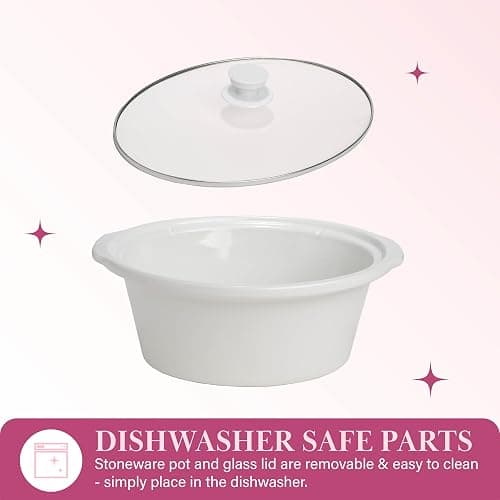 Paris Hilton 6-Quart Manual Slow Cooker, Features Three Settings (Low, High, Warm), Naturally Nonstick and Dishwasher Safe Stoneware Insert, Family Sized Capacity, White thumbnail 5