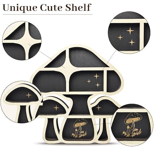 FNYDOX Wooden Mushroom Floating Shelves, Crystal Display Shelf for Wall, Cute Mushroom Wall Decor, Rock Gem Stone Storage Organizer, Essential Oil Holder Hanging Case, Meditation Art Spiritual Gift thumbnail 6