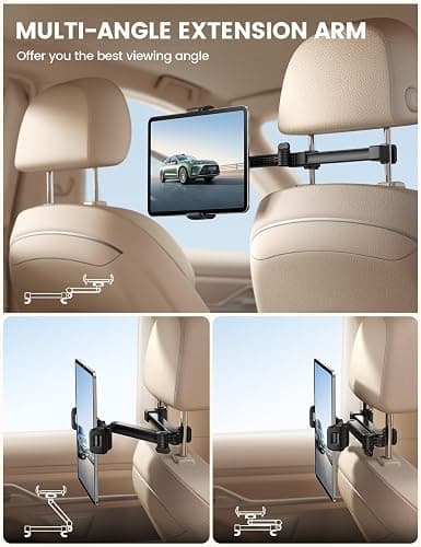 Lamicall Car Headrest Tablet Holder, Foldable Clip, Lockable | Tablet Mount for Car Backseat, Car Accessories for Kids, for iPad Pro, Air, Mini, Galaxy Tab, Fire HD, 5.4-13" Tablets thumbnail 3